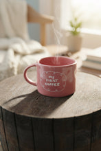 Keramiktasse „Mein erster Kaffee“ – 2,5 dl, Rosa mit Aufkleber – Perfekt für den Morgenkaffee & als Geschenk
